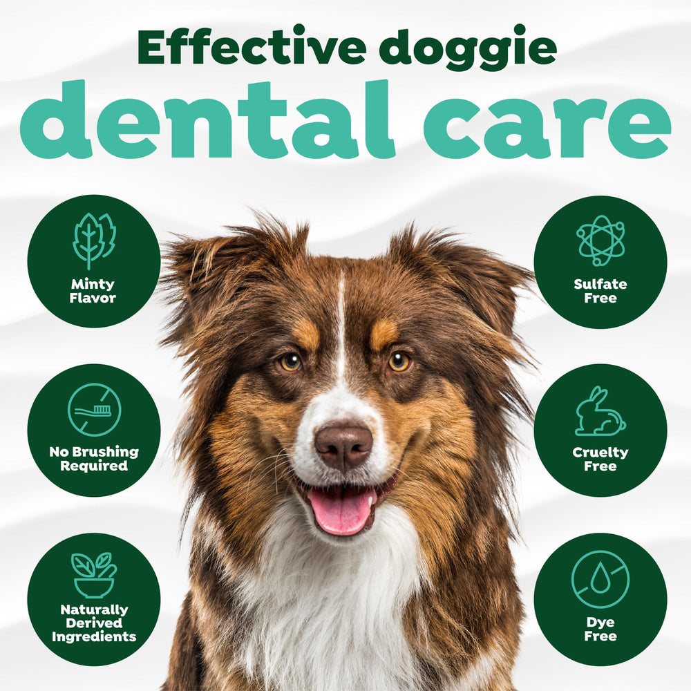 TropiClean higiene oral, ingredientes naturales, sin sulfatos ni colorantes.
