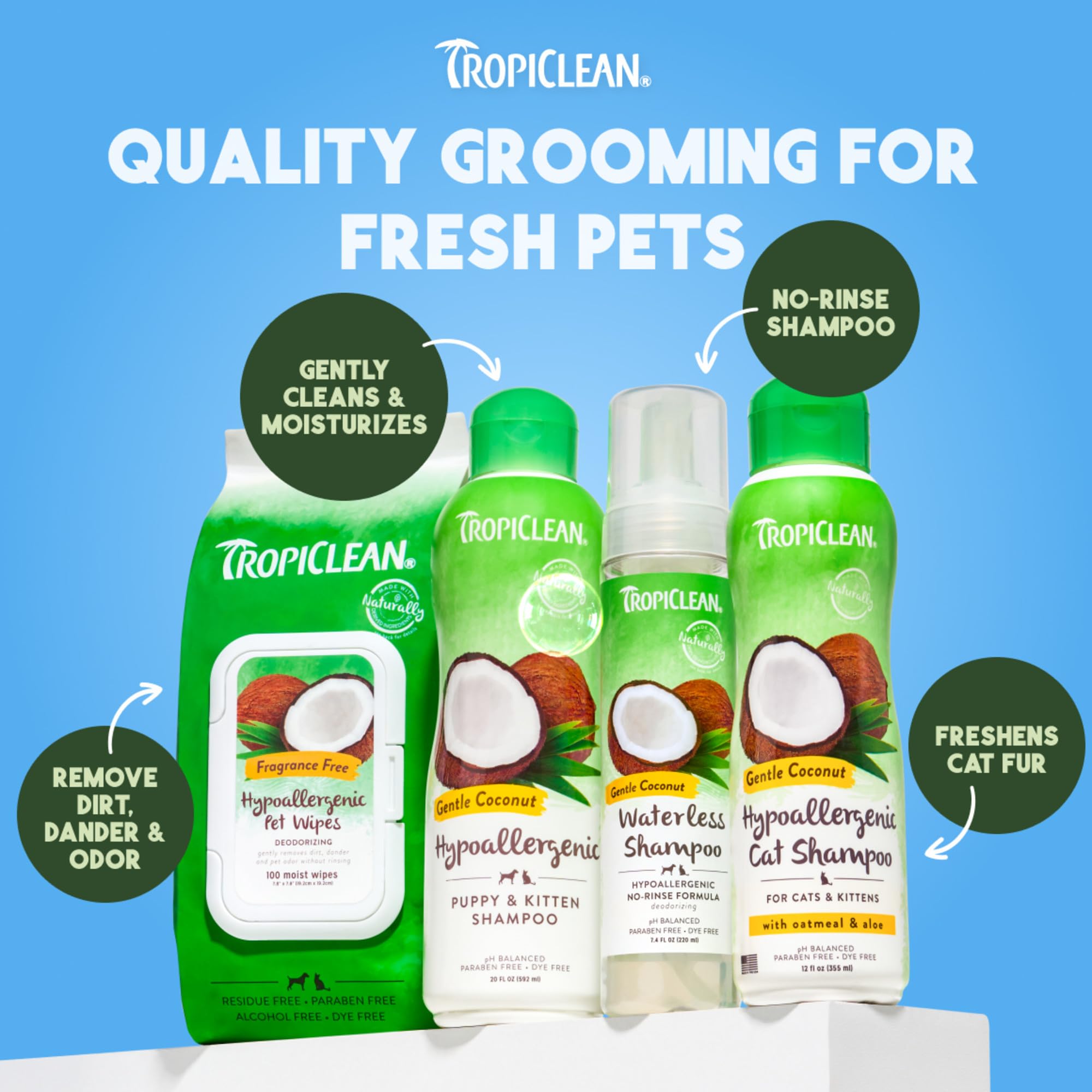 TropiClean apto para cachorros y gatitos, uso seguro.