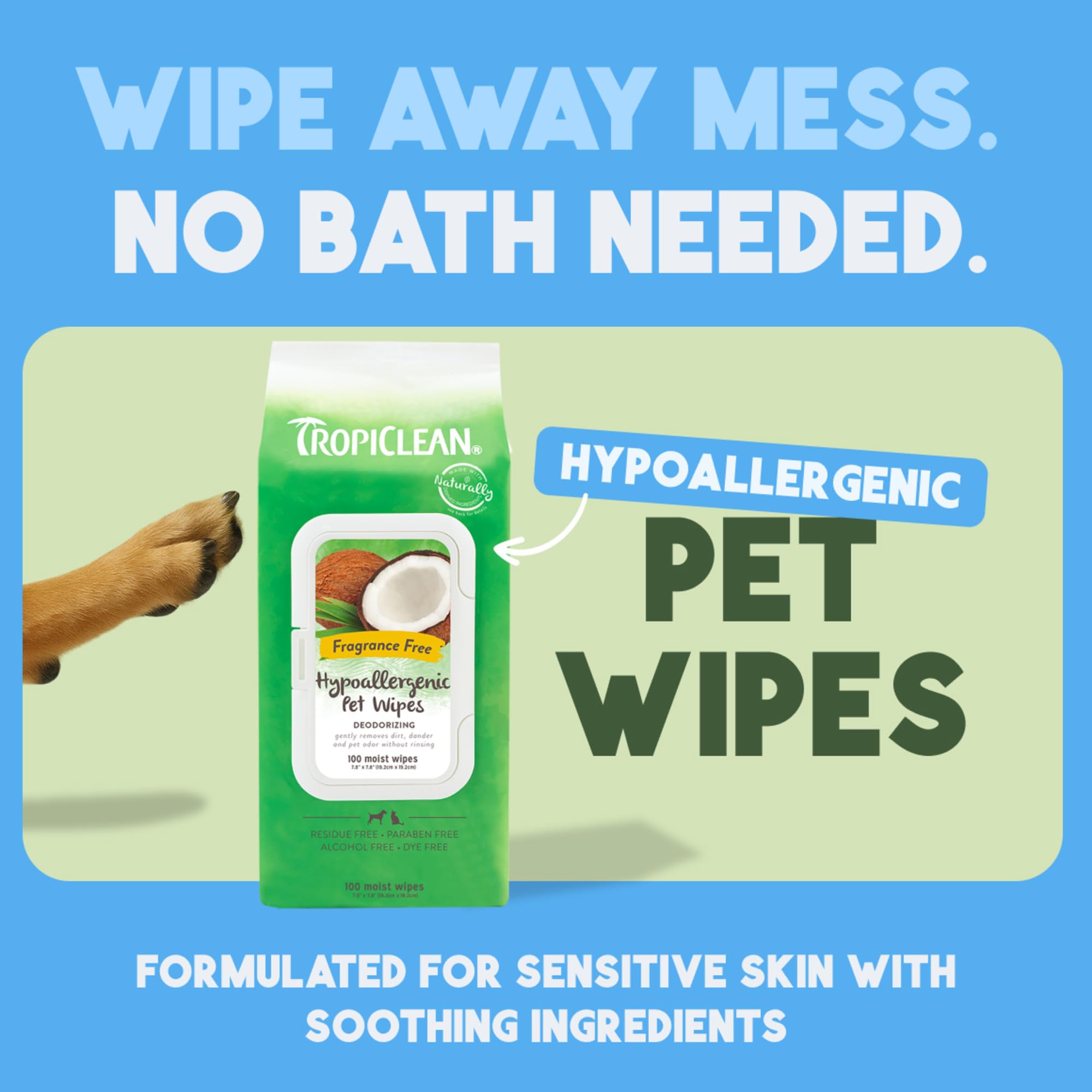 TropiClean toallitas para cara de perros, limpieza segura y rápida.