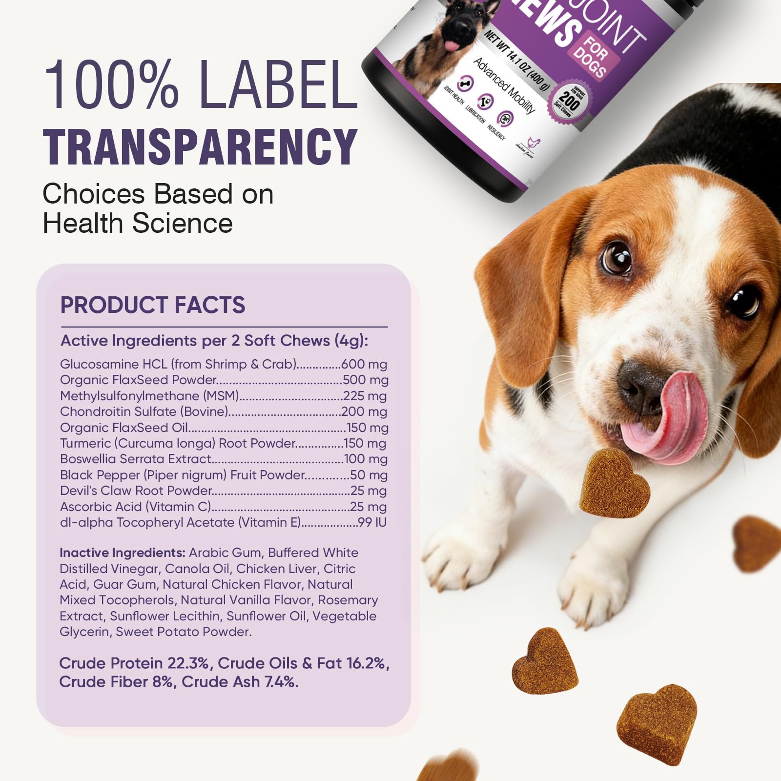 TTLXRL glucosamina para perros: sin azucares añadidos ni granos.