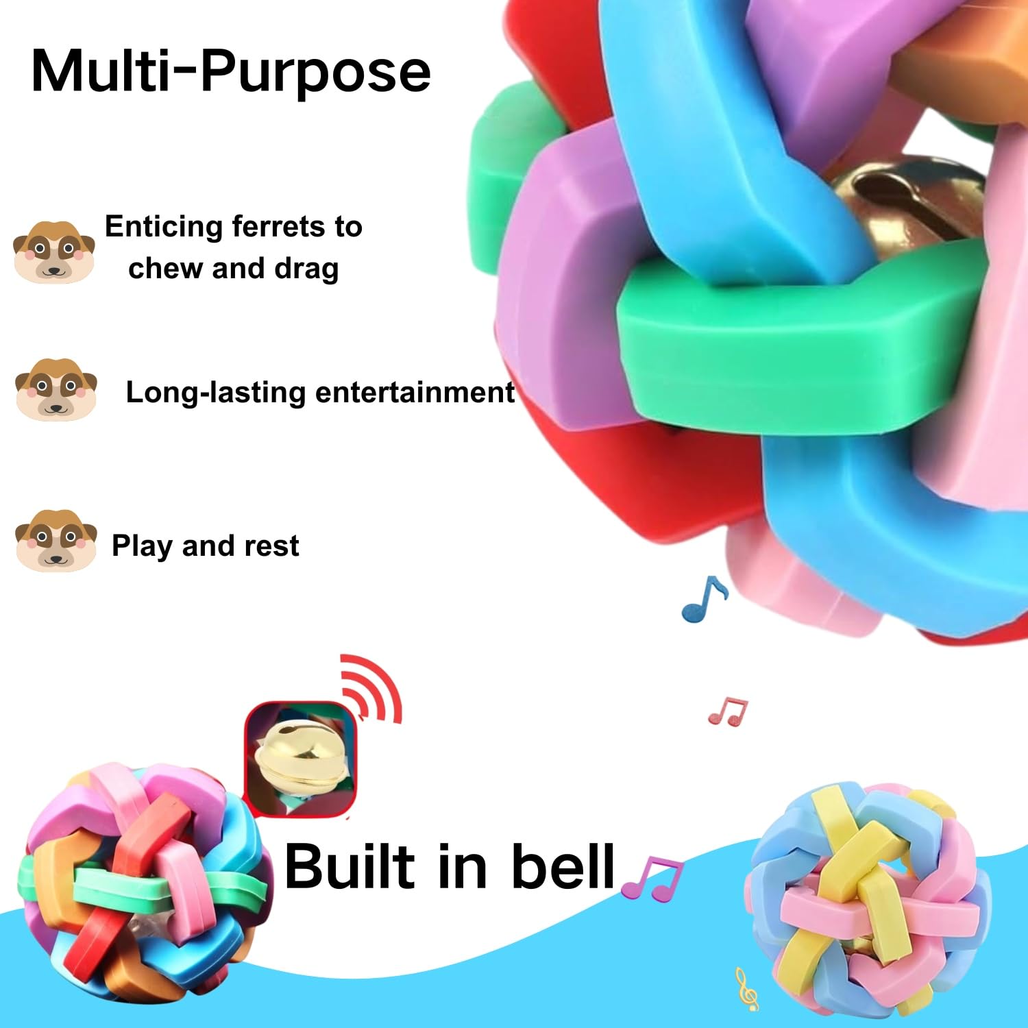 Bola con campana TTMIMIK que emite sonido crujiente para interacción y diversión.