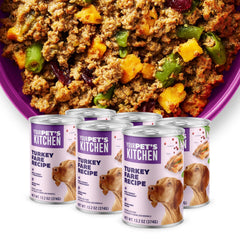 YOUR PET'S KITCHEN: lata-pavo-real-frente, proteína de calidad para perros activos.