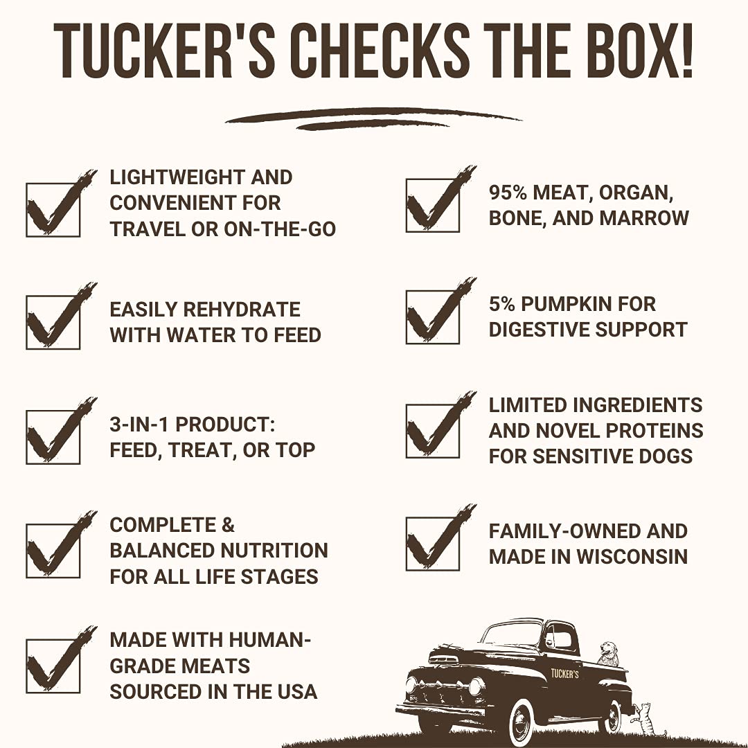 Tucker's Raw Frozen, fórmula cerdo-bison-calabaza, formato 14 oz para servir.