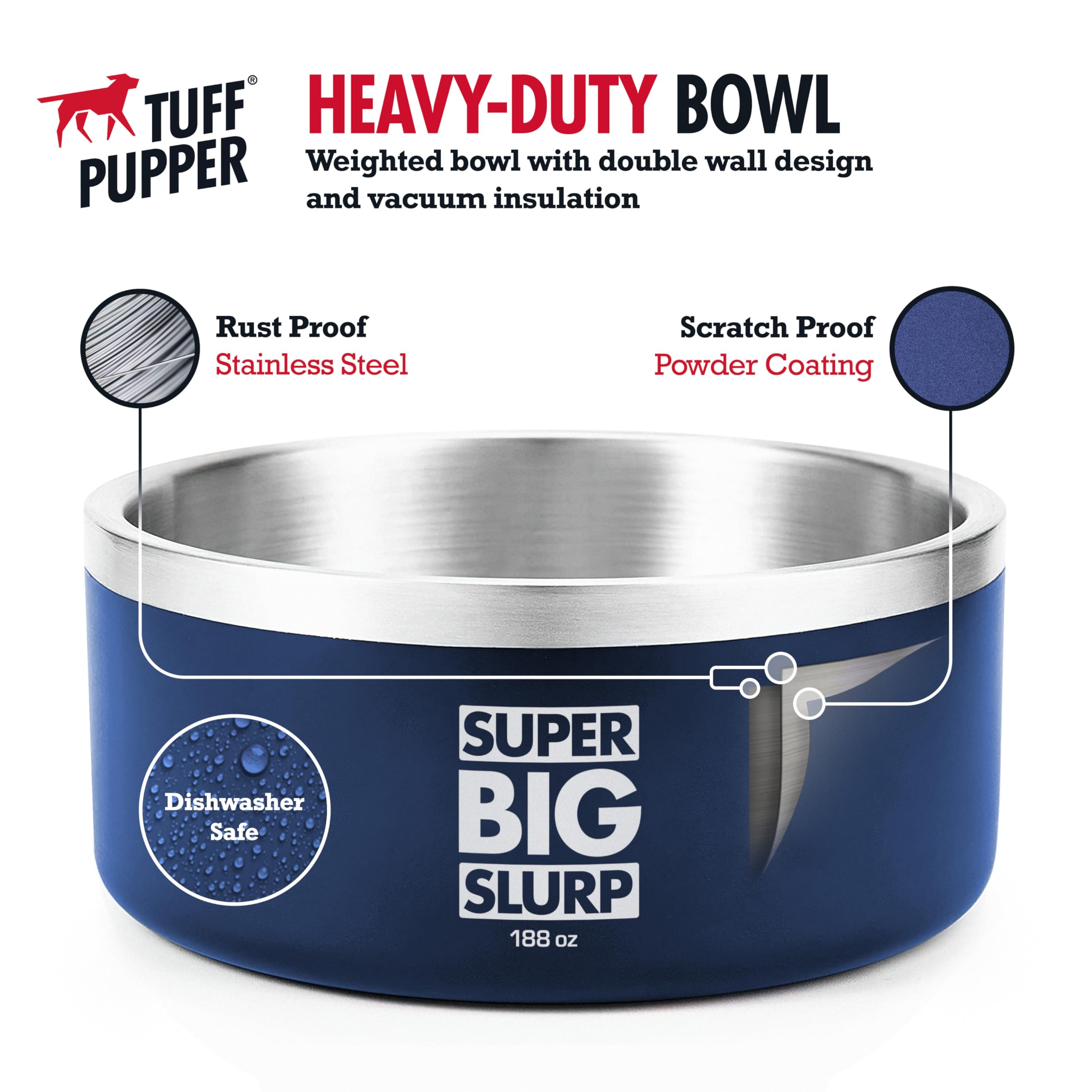 Tuff Pupper base antideslizante evita derrames durante las comidas.