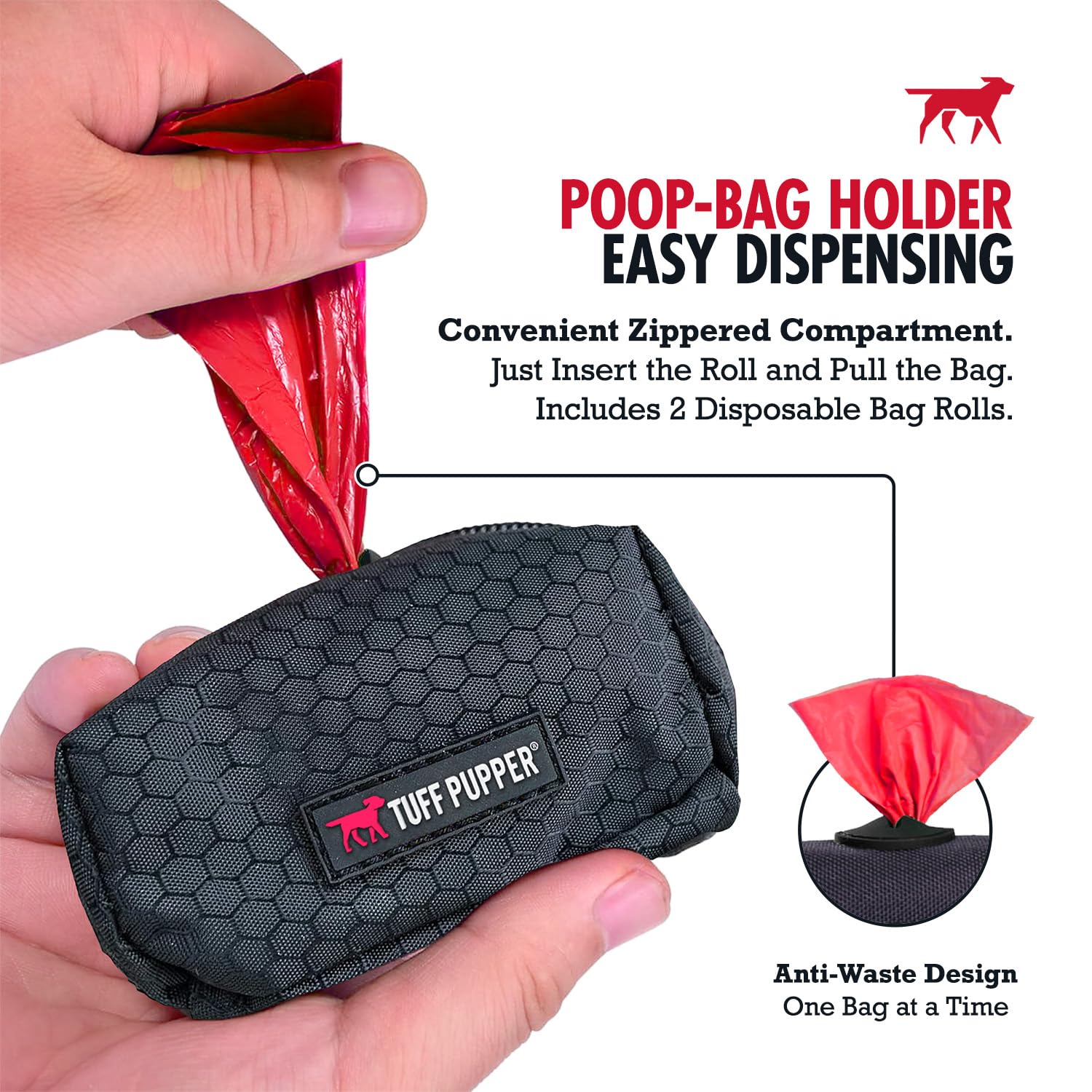 Tuff Pupper dispensador de bolsas con cremallera para recambios fáciles.