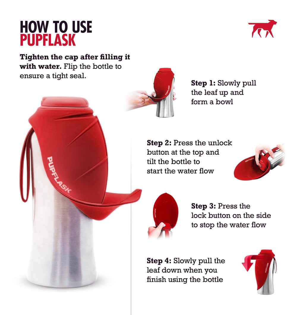 PupFlask portátil de Tuff Pupper, ideal para caminatas y paseos.