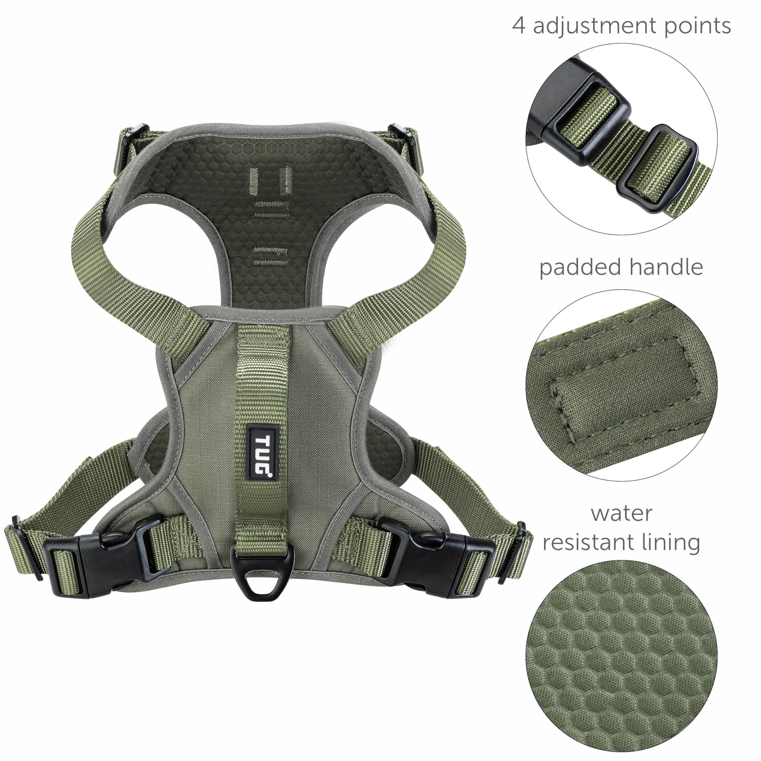Material resistente del arnés TUG para uso diario de perros activos