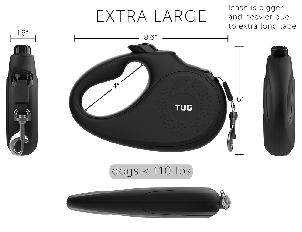 TUG Monocromo XL con cinta de nailon 26 pies, resistente para perros activos.