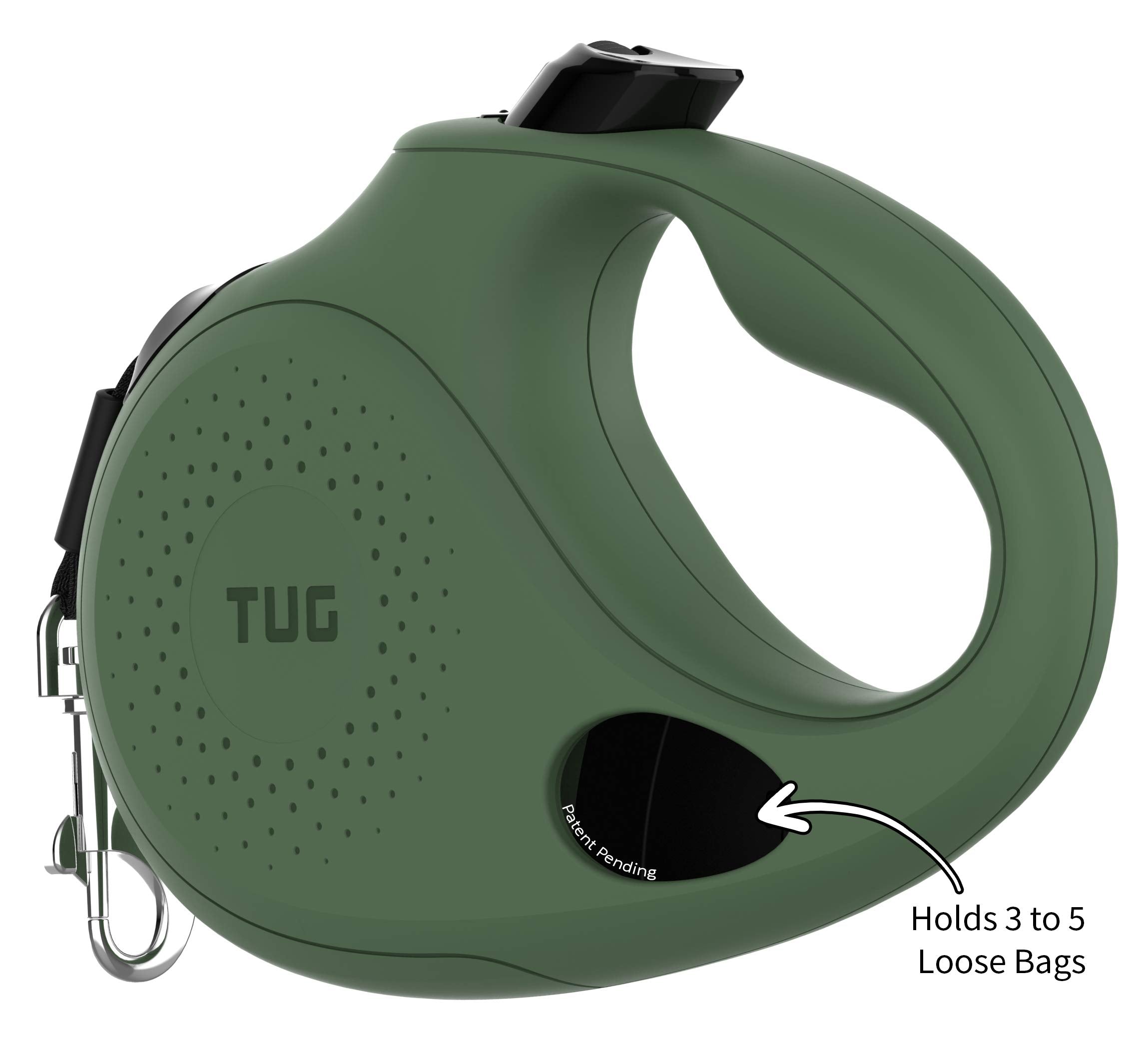 TUG Oval 360° correa retráctil mediana verde, ideal para paseos diarios.