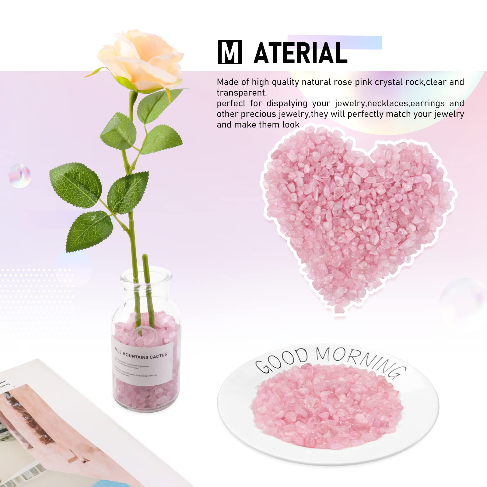 Twdrer cuarzo rosa decorativo para centros de mesa y arreglos florales.
