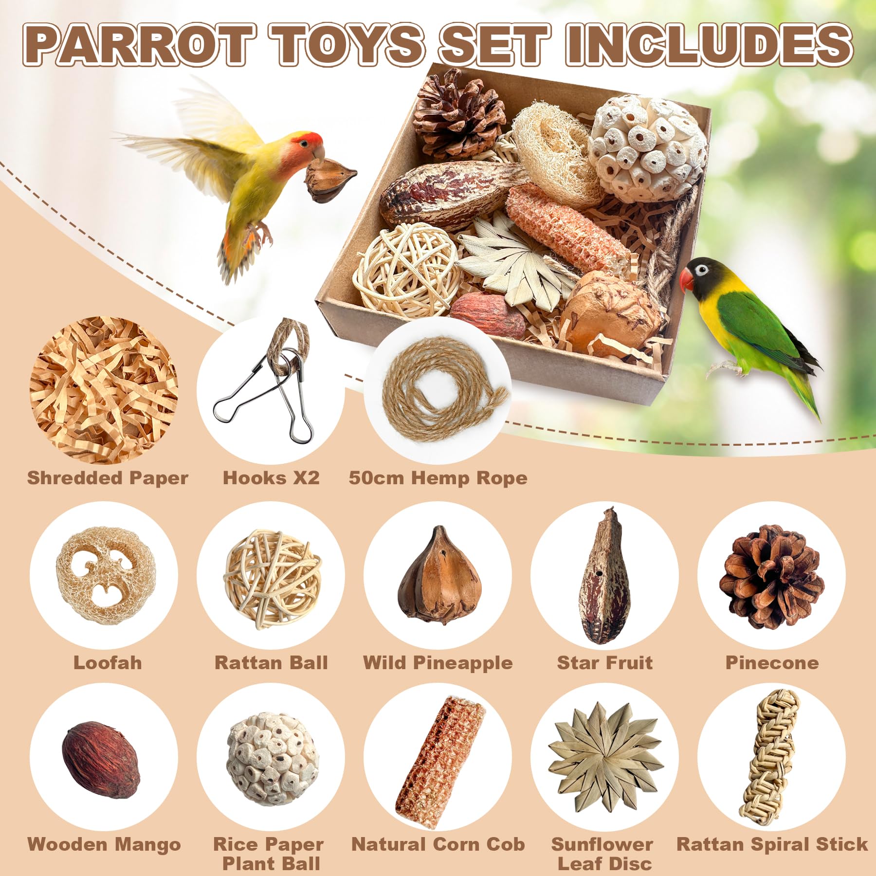 Tyotrbs: conos de pino con clavos, masticación natural para aves de tamaño medio.