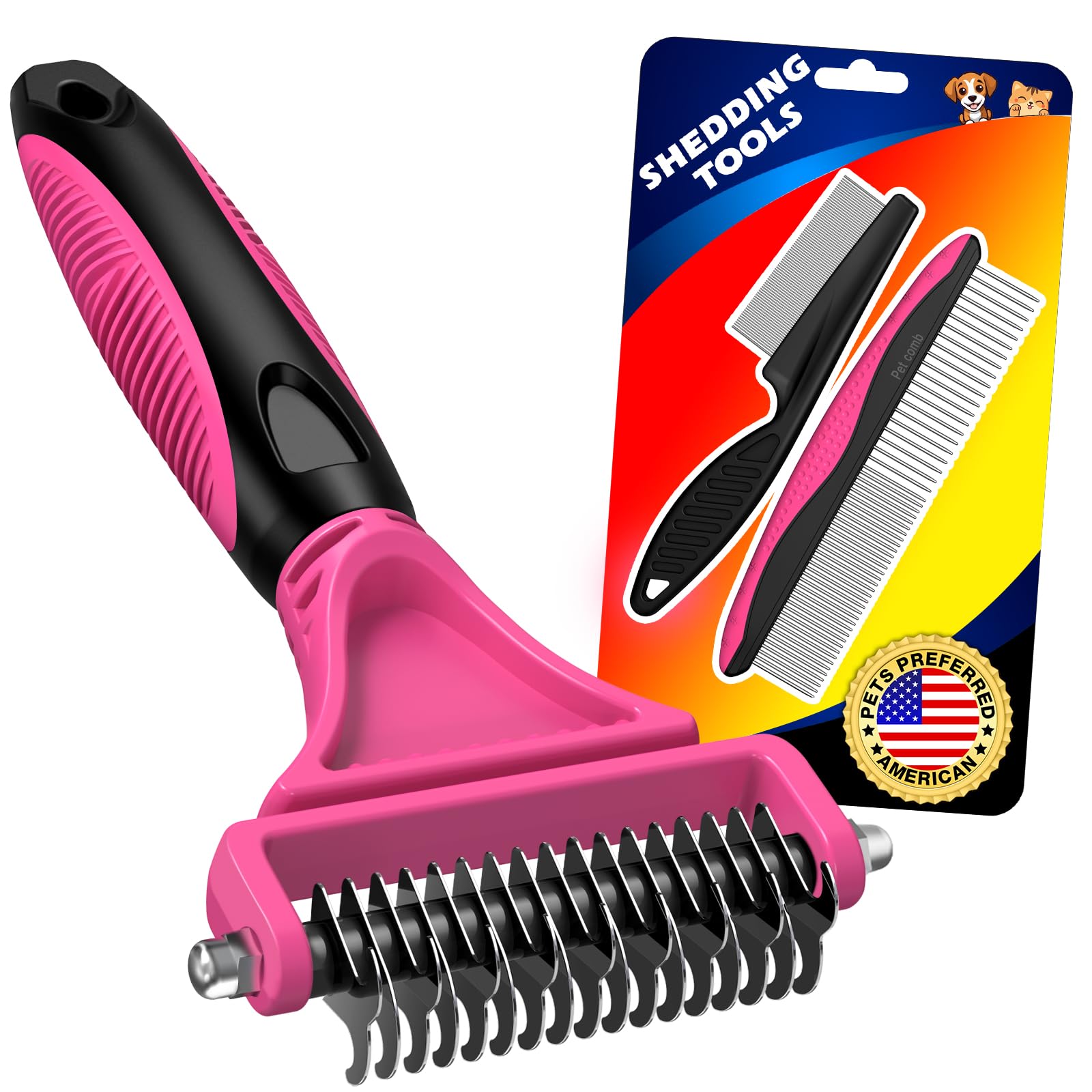 UGNEL kit de cuidado para mascotas con rastrillo deslanado para desenredar y deslanar pelaje.