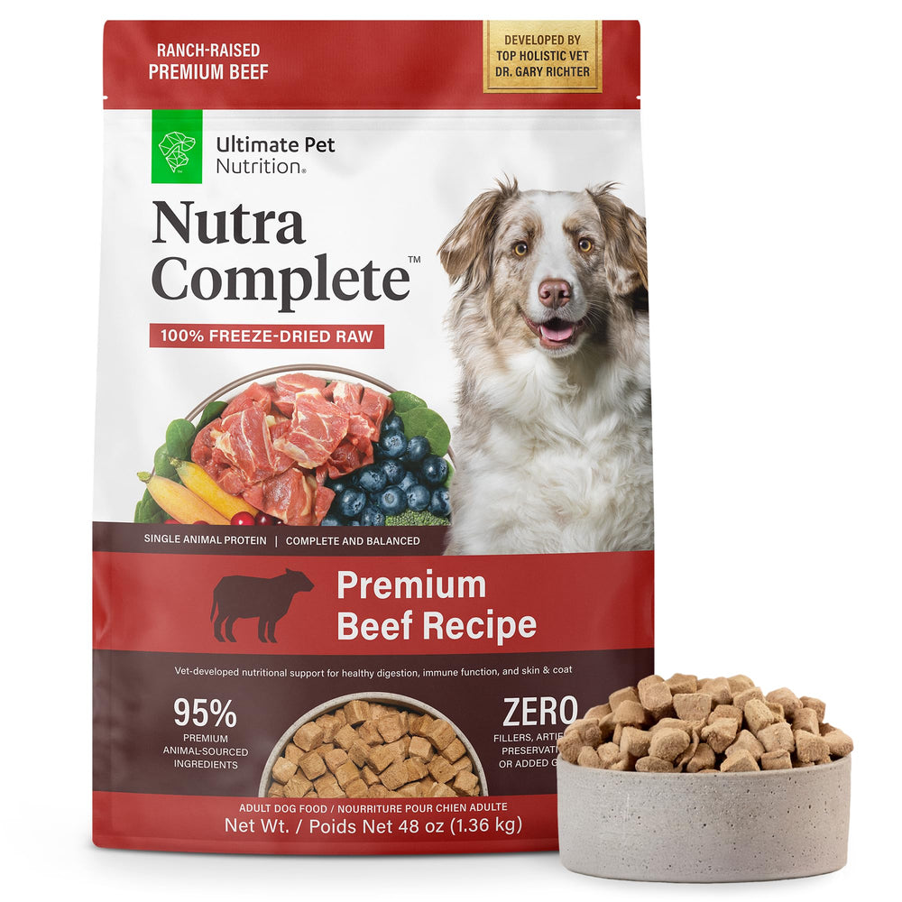Nutra Complete de ULTIMATE PET NUTRITION, bolsa abierta para alimentar a tu perro fácilmente