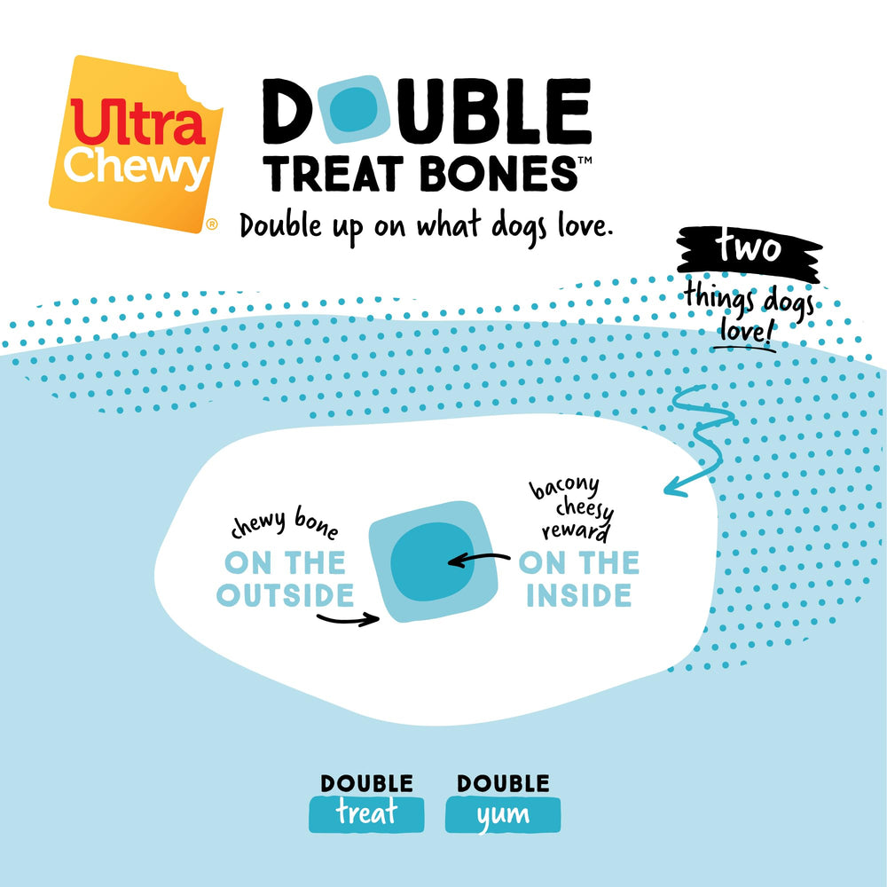 Ultra Chewy Double Treat Bones ayudan a la limpieza dental suave.