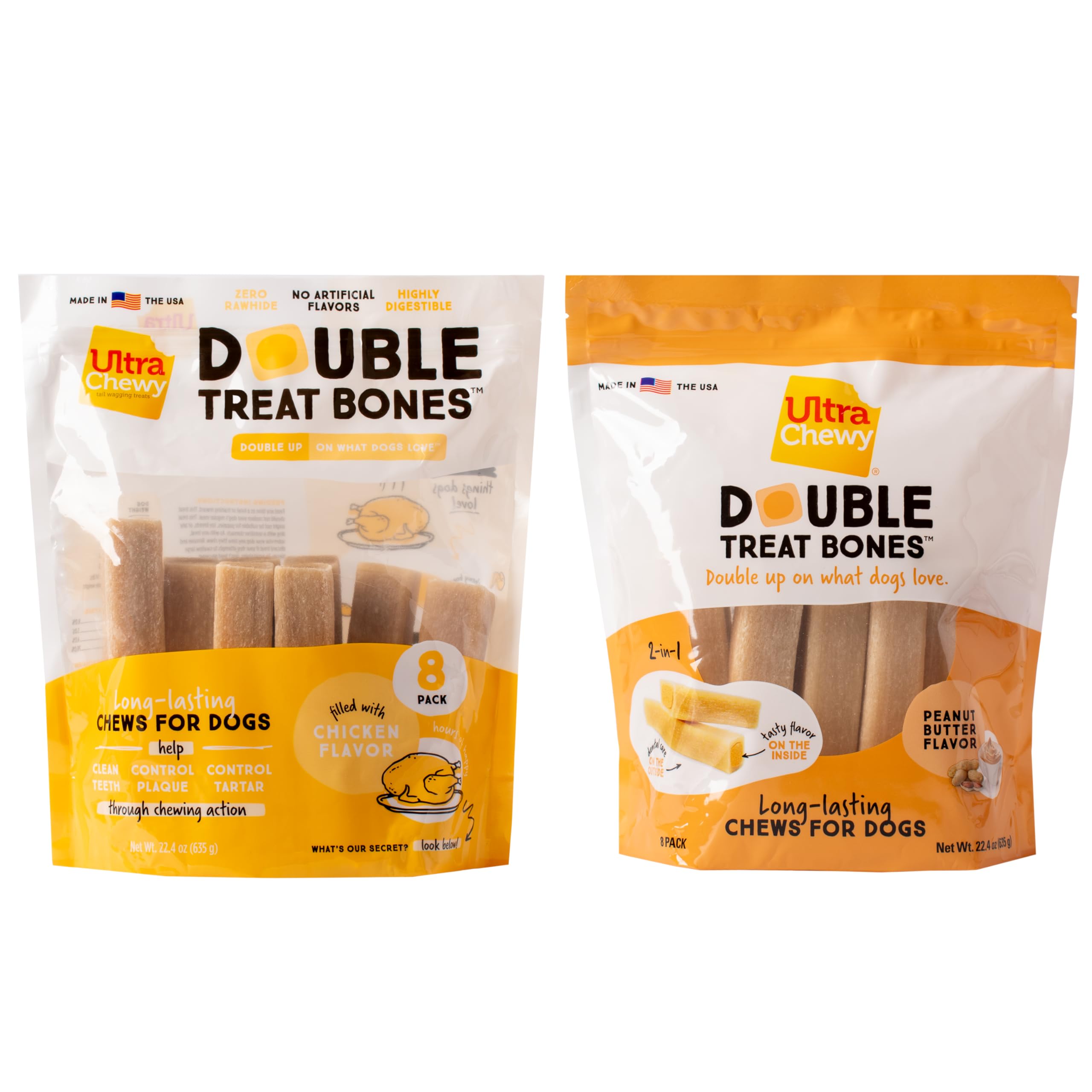 Ultra Chewy Huesos Doble Tratamiento mantequilla cacahuete, masticación duradera para perros grandes