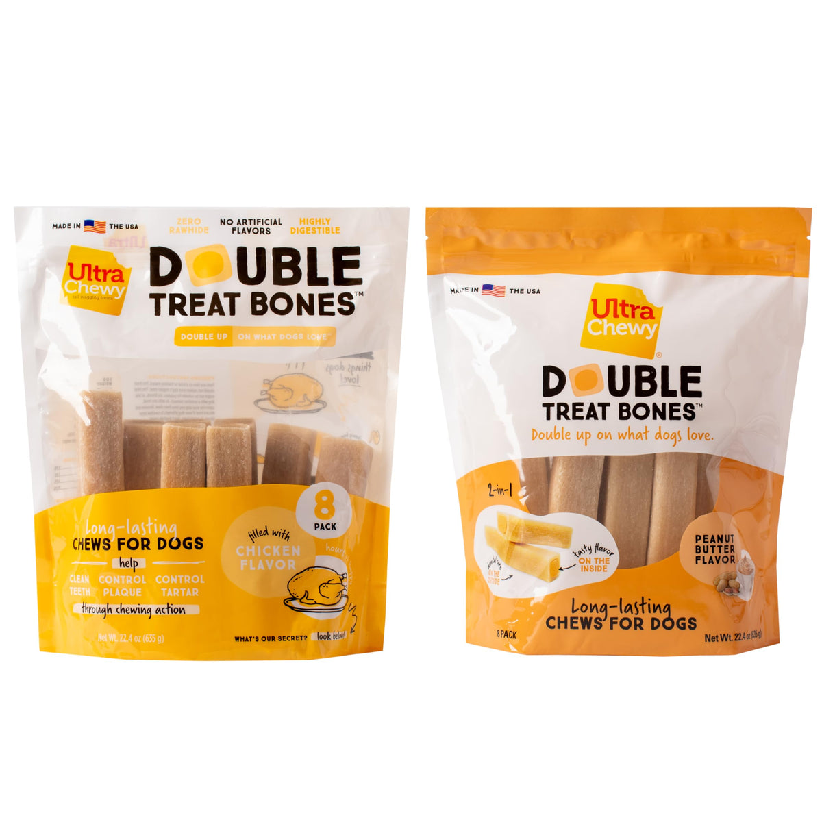 Ultra Chewy Huesos Doble Tratamiento mantequilla cacahuete, masticación duradera para perros grandes