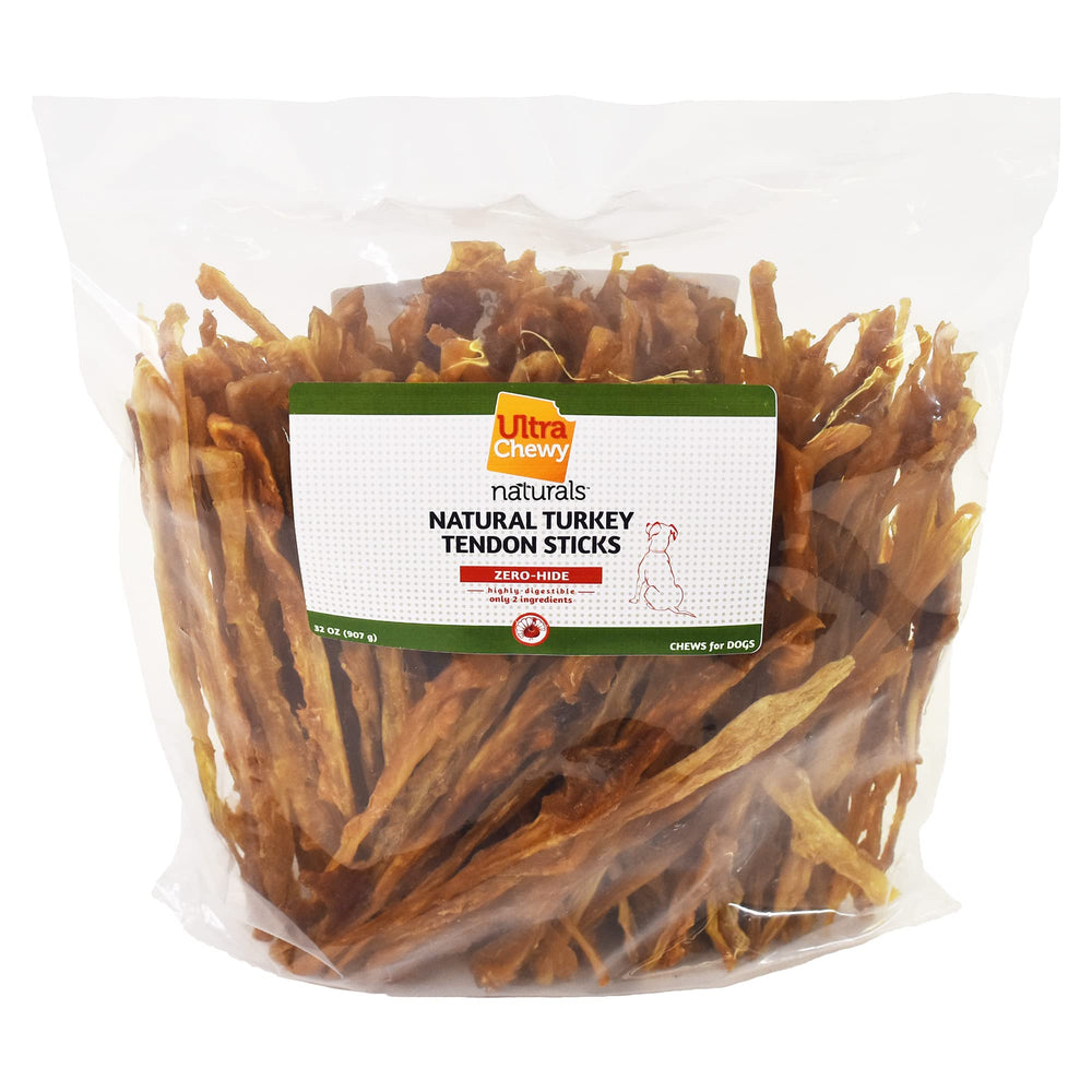 Ultra Chewy: tendones de pavo en bolsa de 2 libras, masticación duradera para perros.