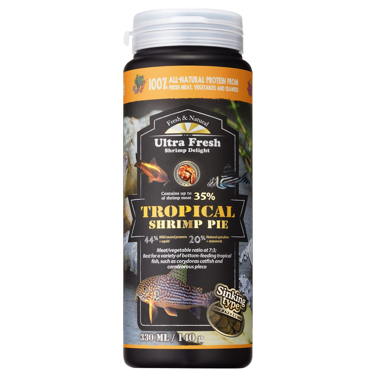 Ultra Fresh envase del alimento de fondo para bagres y Corydoras