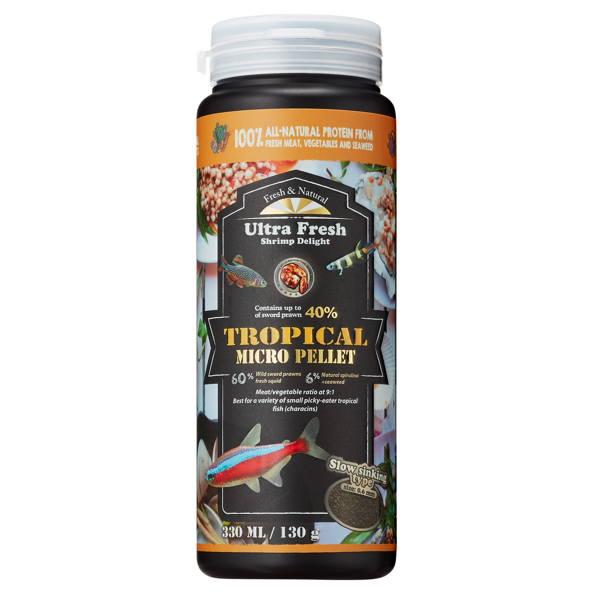 Ultra Fresh Alimento Tetra, pellet micro lento hundimiento, favorece toma en peces tropicales pequeños