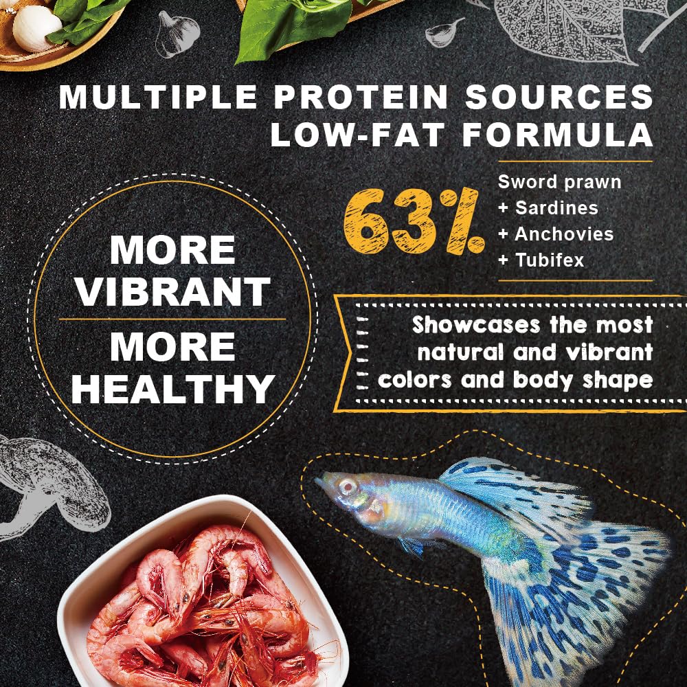 Alimento Ultra Fresh Apex Guppy: proteína fresca para crecimiento saludable.