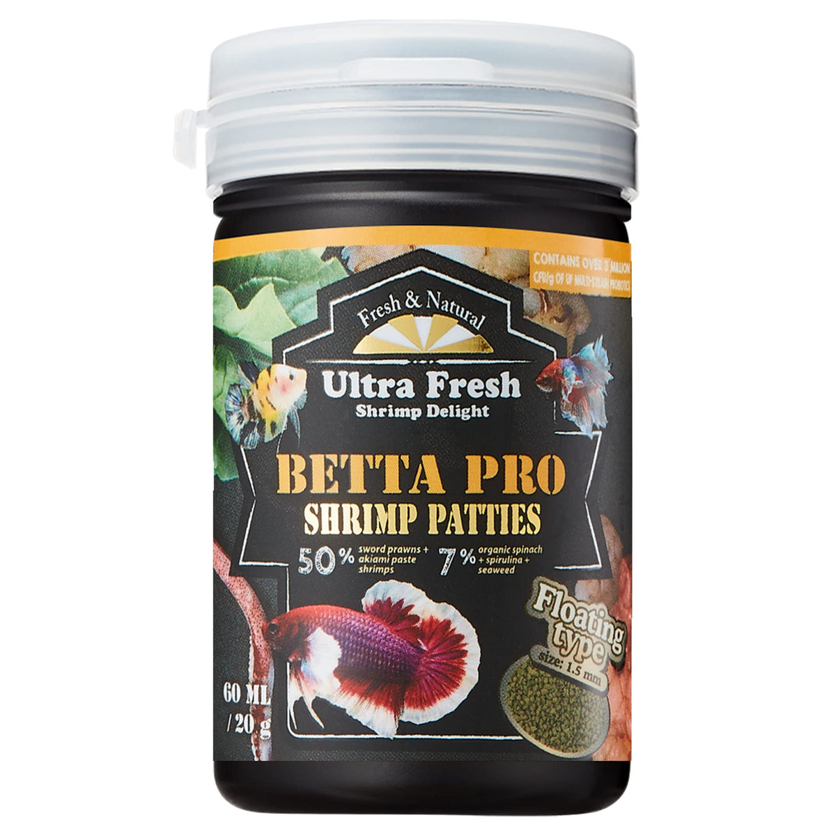 Ultra Fresh Betta Patty con camarones espada, sabor atractivo para la alimentación diaria.