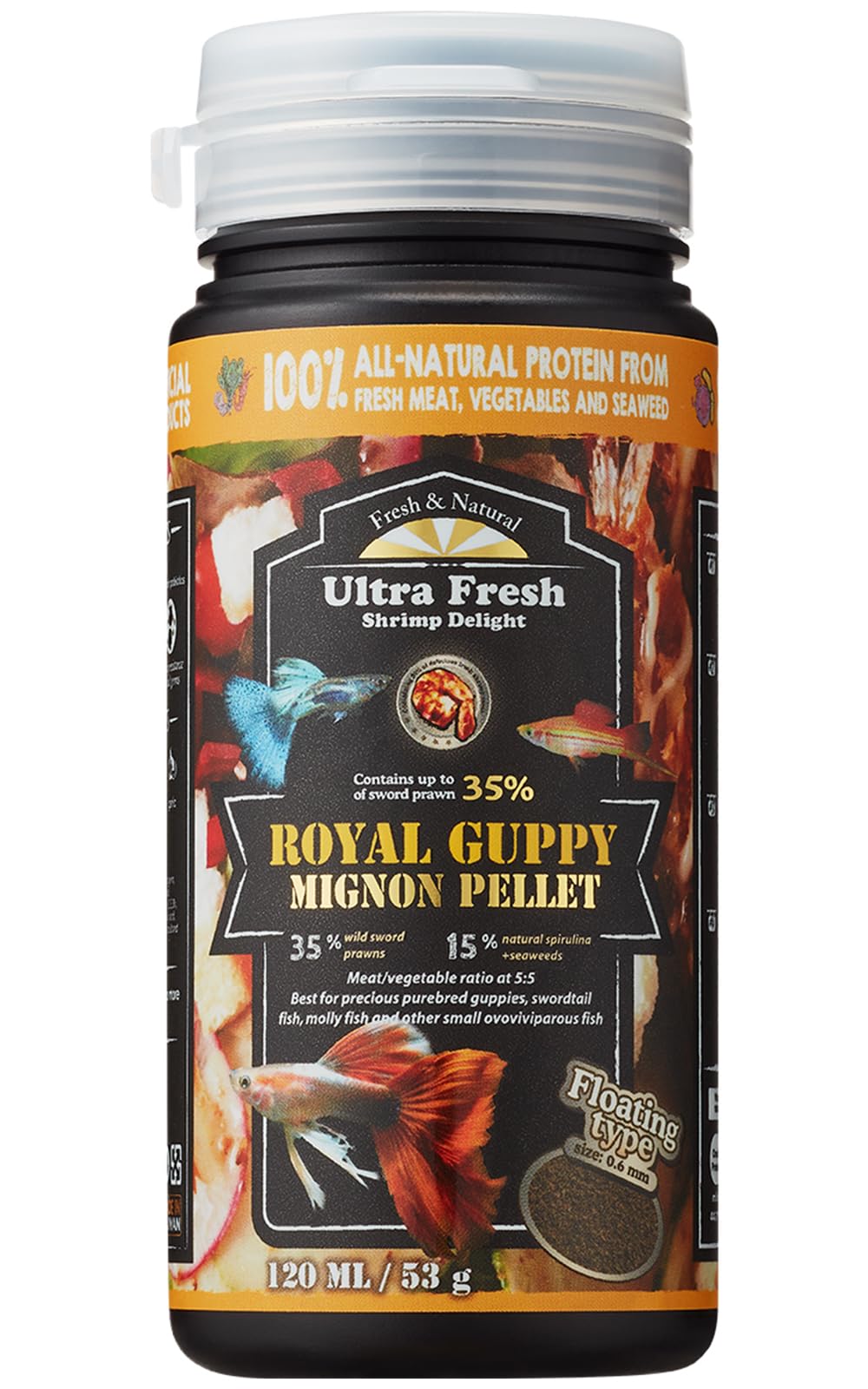 Ultra Fresh empaque de granulado mignon para alimento de peces, fácil de almacenar