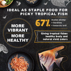 Ultra Fresh Flakes Tropical enfoque color-resaltado para acentuar tonos naturales de los peces.