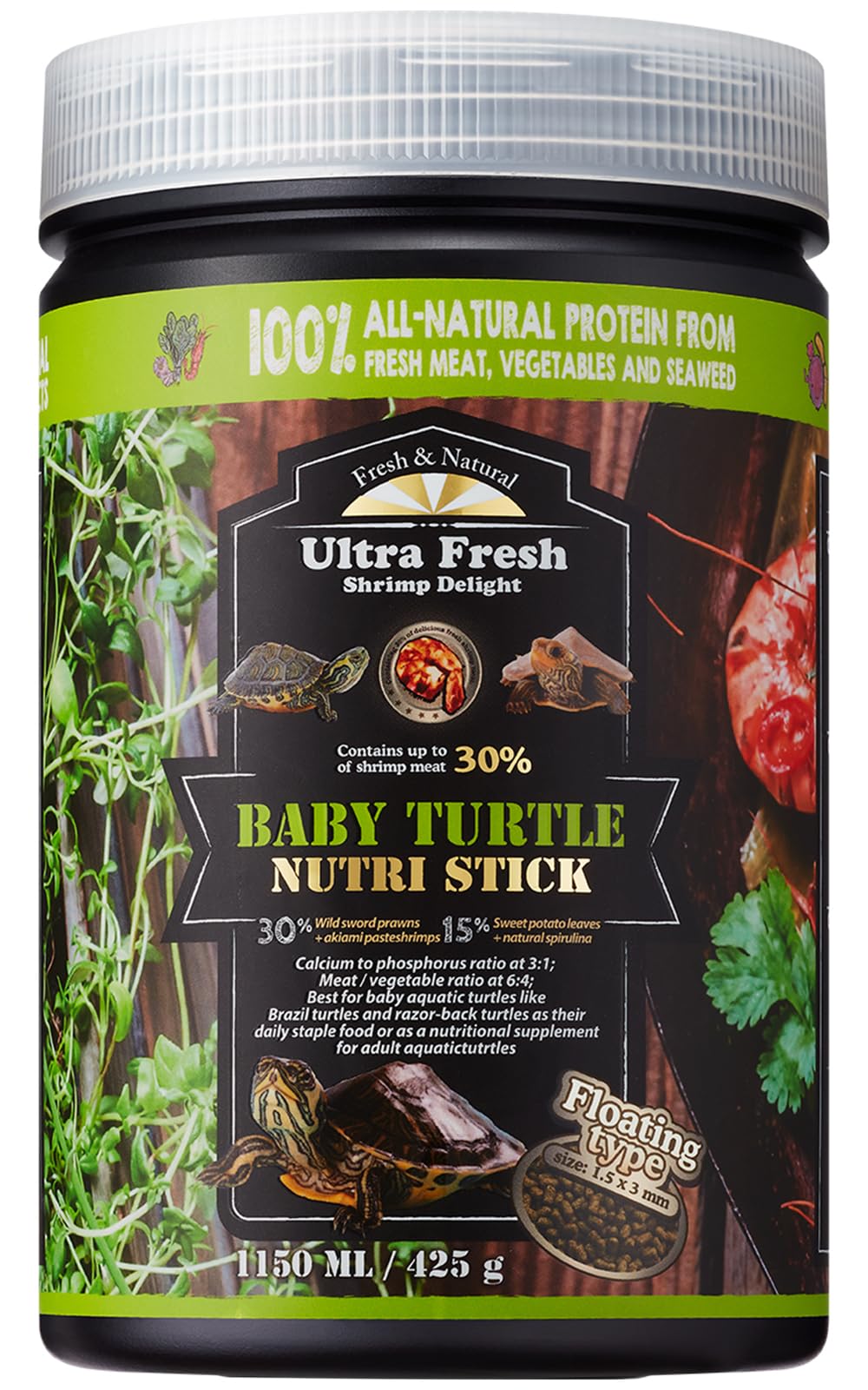 Ultra Fresh Nutri Stick tortuga bebé flotante, alimento práctico para crecimiento
