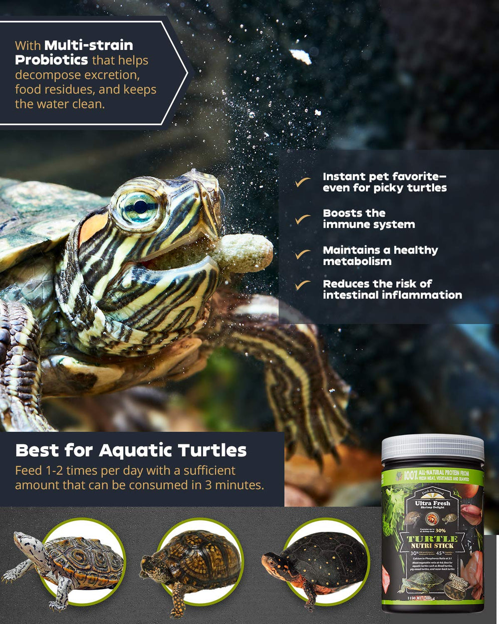 Ultra Fresh Palitos Nutri Tortuga: acuario limpio gracias a su estabilidad 24 horas.