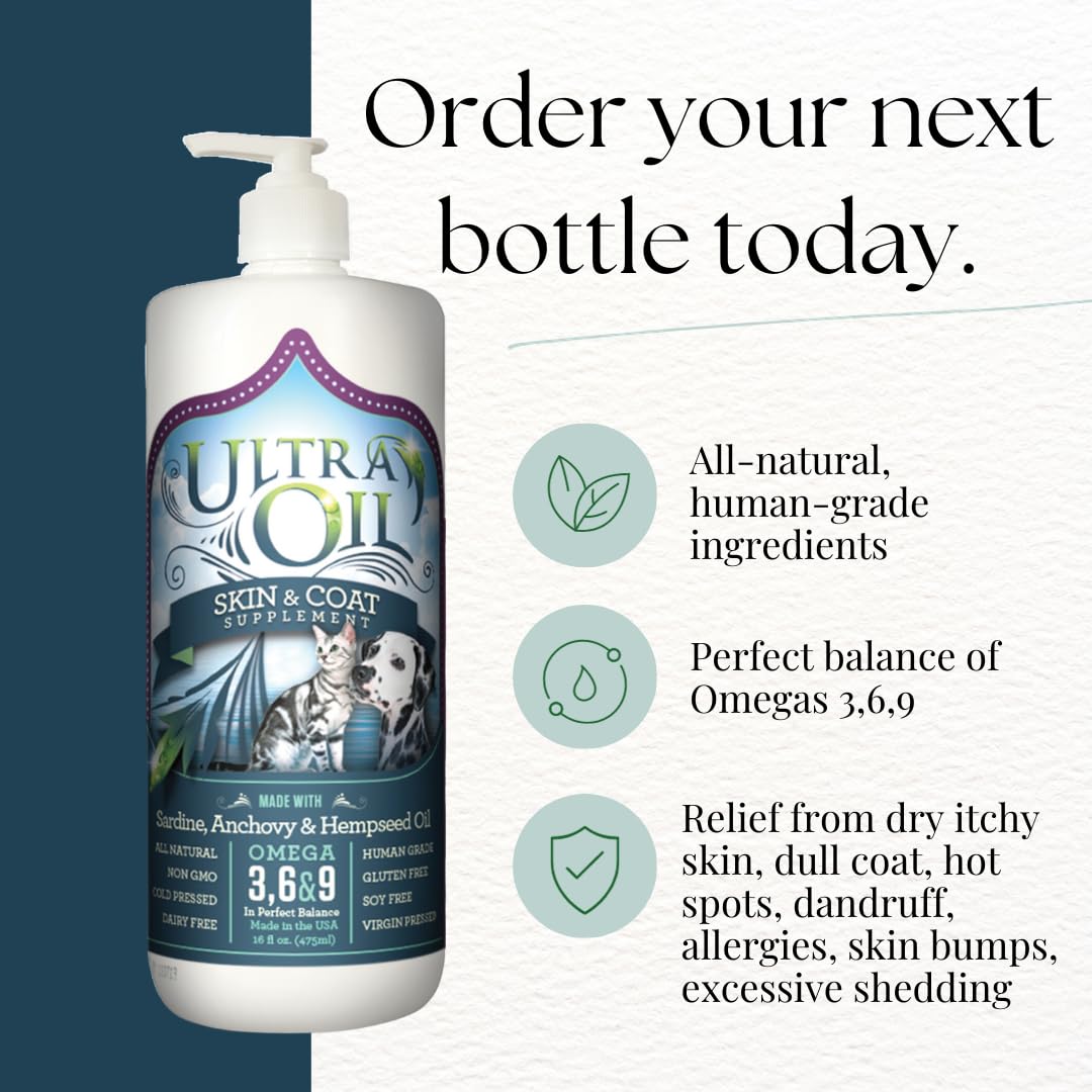 Ultra Oil Skin & Coat Supplement piel más sana y menos irritaciones para mascotas.