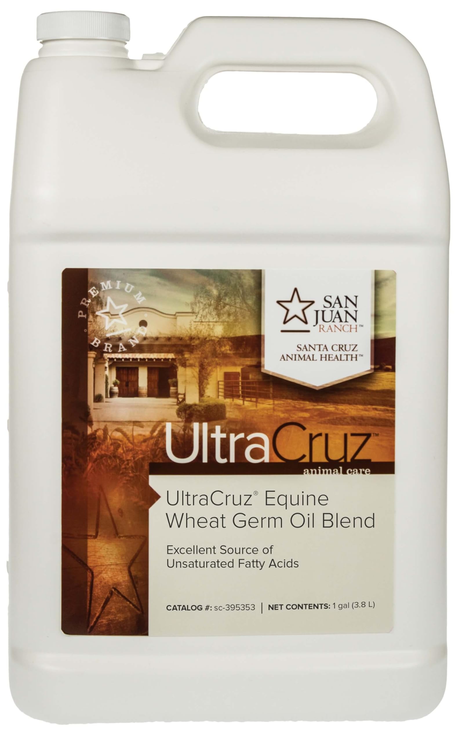 UltraCruz aceite germen trigo equino en botella, favorece un pelaje saludable.