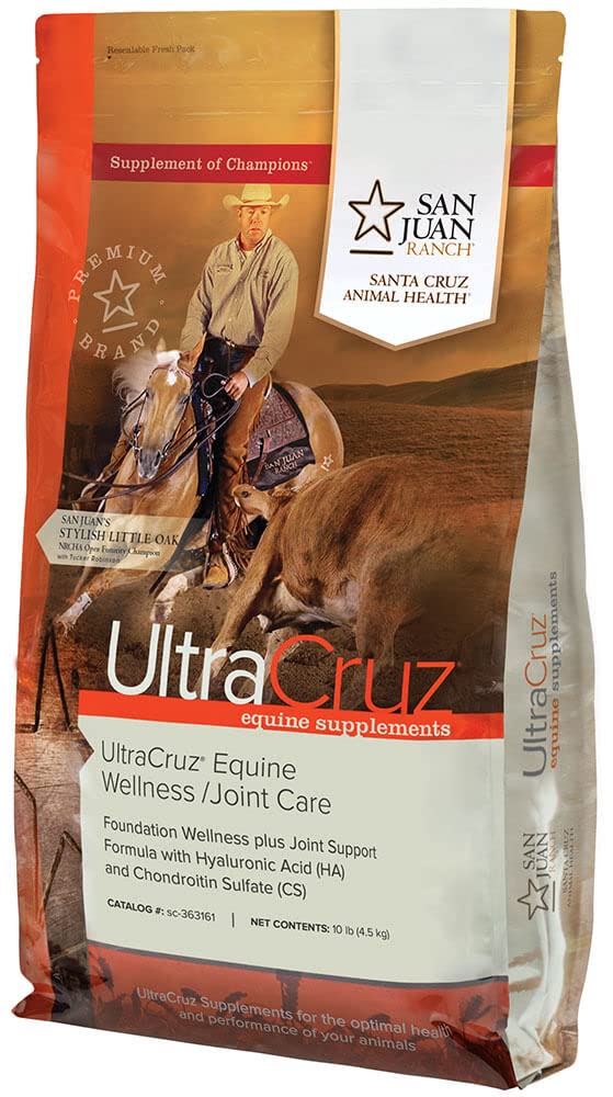 UltraCruz Bienestar Equino en envase de 10 lb para articulaciones.