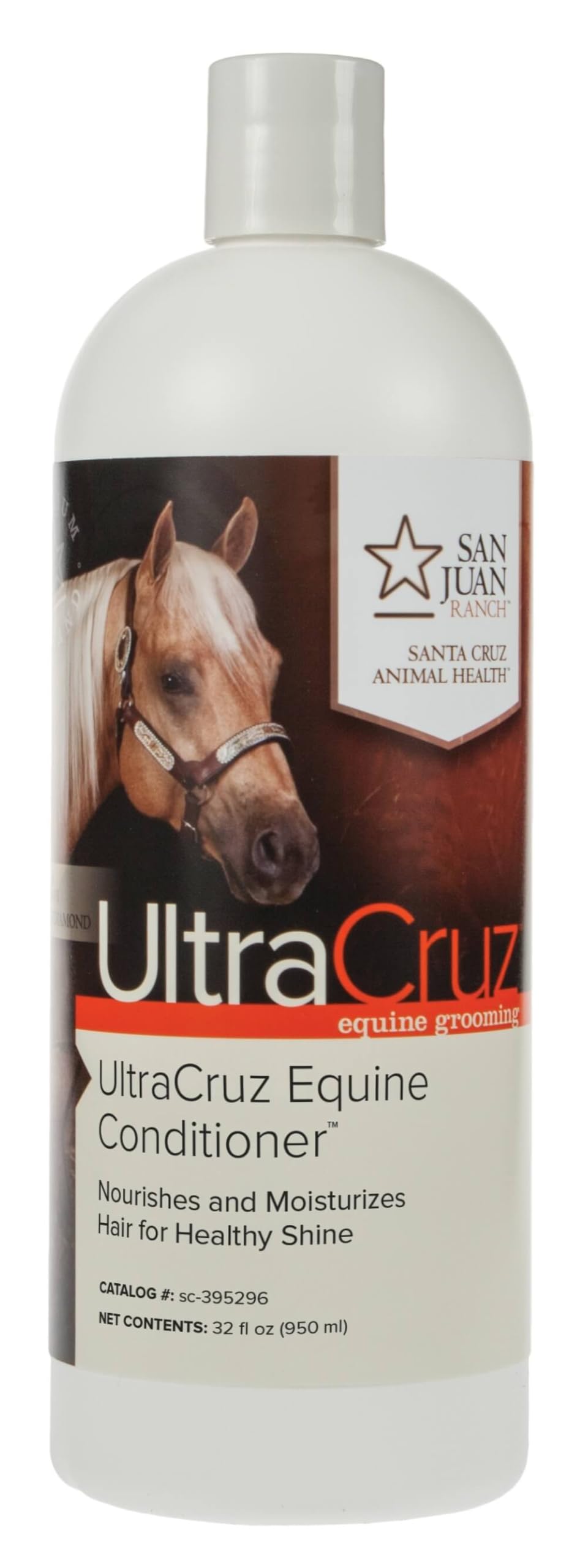 Acondicionador UltraCruz para caballos en botella de 32 onzas para brillo y suavidad del pelaje.