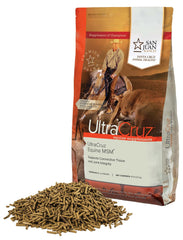 UltraCruz Equine MSM, empaque frontal, apoyo potencial a articulaciones y ligamentos.