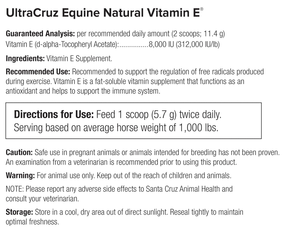 UltraCruz Equine Vitamin E para caballos activos durante entrenamiento.