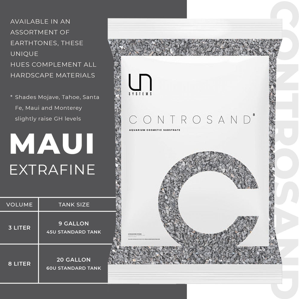 UNS Controsand Maui, acuario plantado de estilo minimalista con sustrato negro.