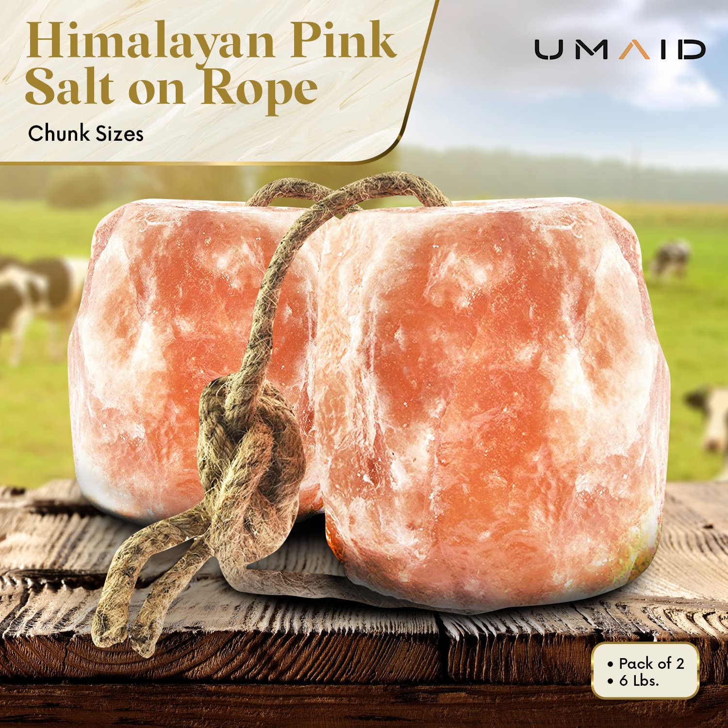 UMAID sal-himalaya con cuerda para ciervos, favorece la ingesta de minerales.