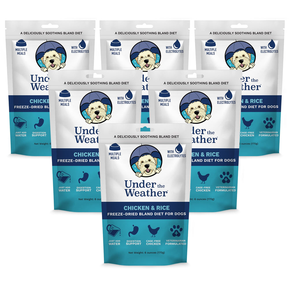 Under the Weather Dieta Blanda para perros, bolsa de 6oz, lista para rehidratar rápidamente.