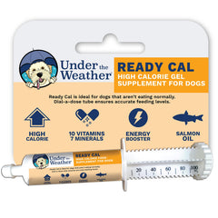 Under the Weather Ready Cal para perros, envase con dosificación ajustable para dosis precisas.