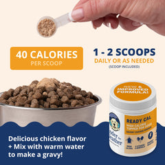 Under the Weather Ready Cal Powder para perros sabor pollo que facilita la alimentación.