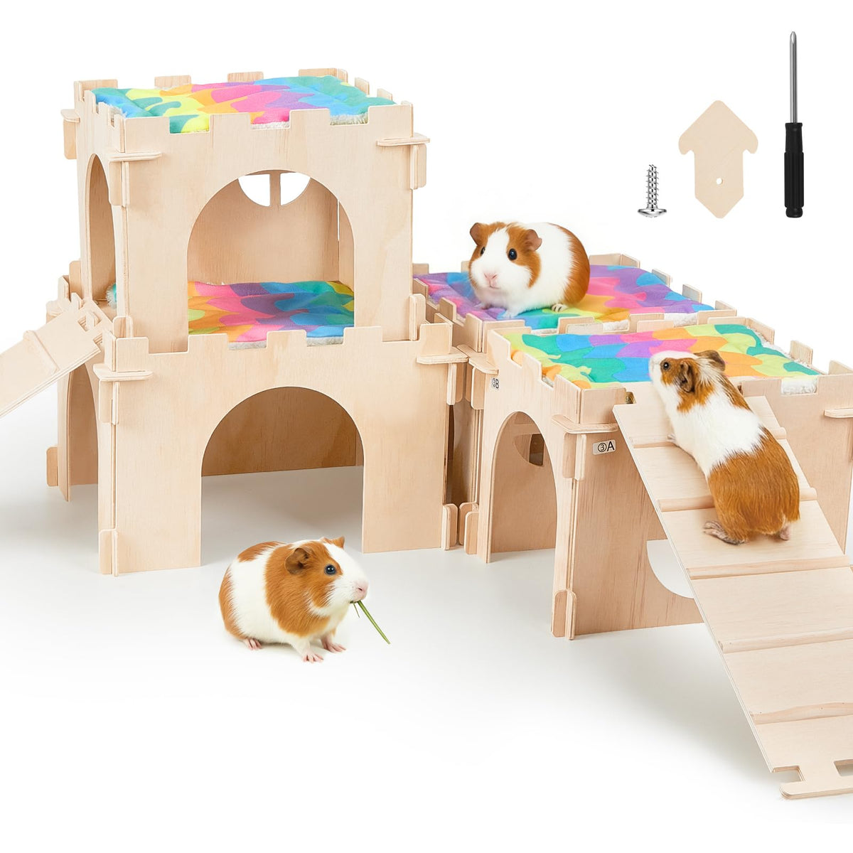 Unicorn Catcher: casa para cobaya de madera con escaleras para descanso seguro.
