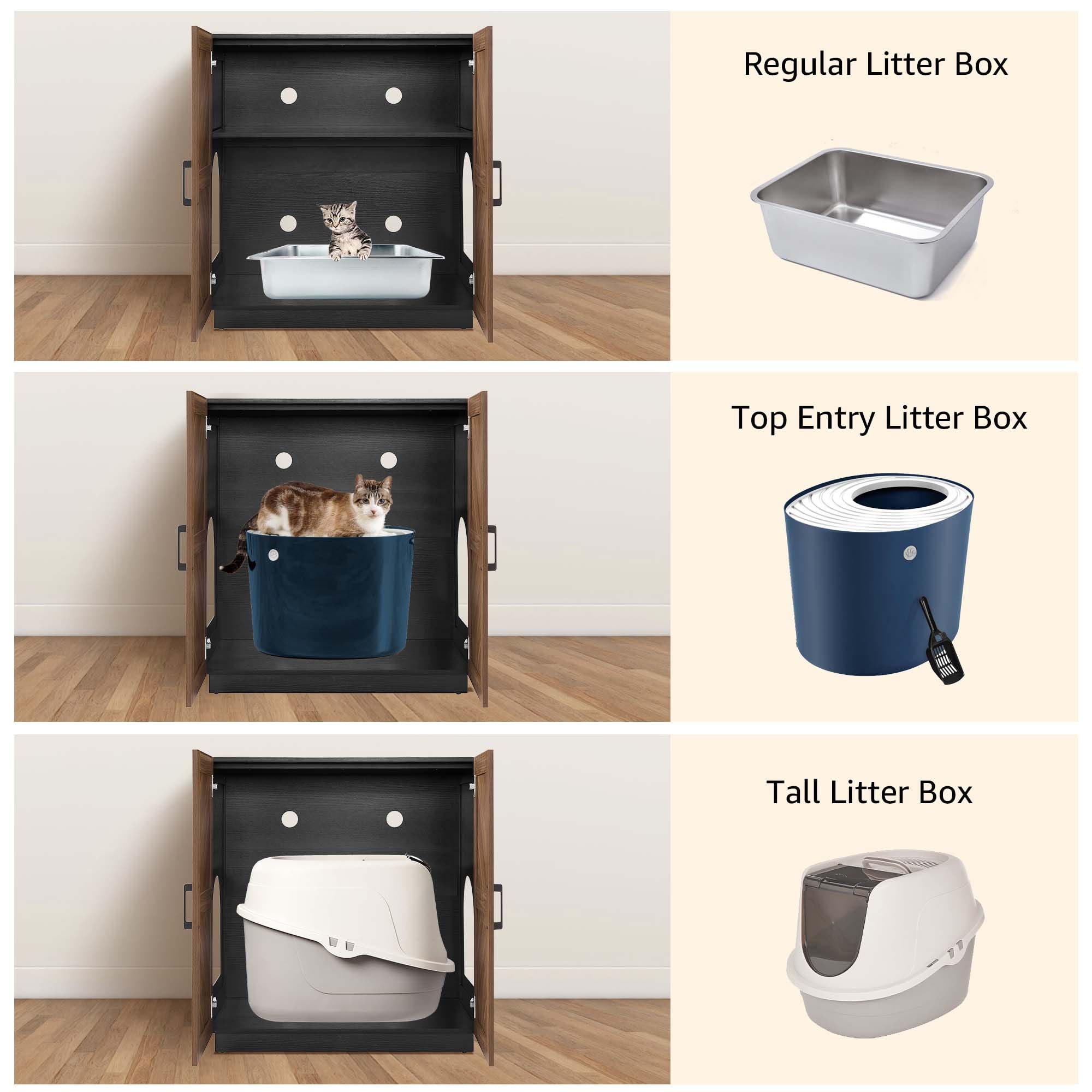 Puertas con imanes del armario arenero Unipaws para limpieza rápida.