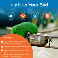 Ingredientes de alta calidad de UnRuffledRx para loros, incluyendo L-teanina y GABA.