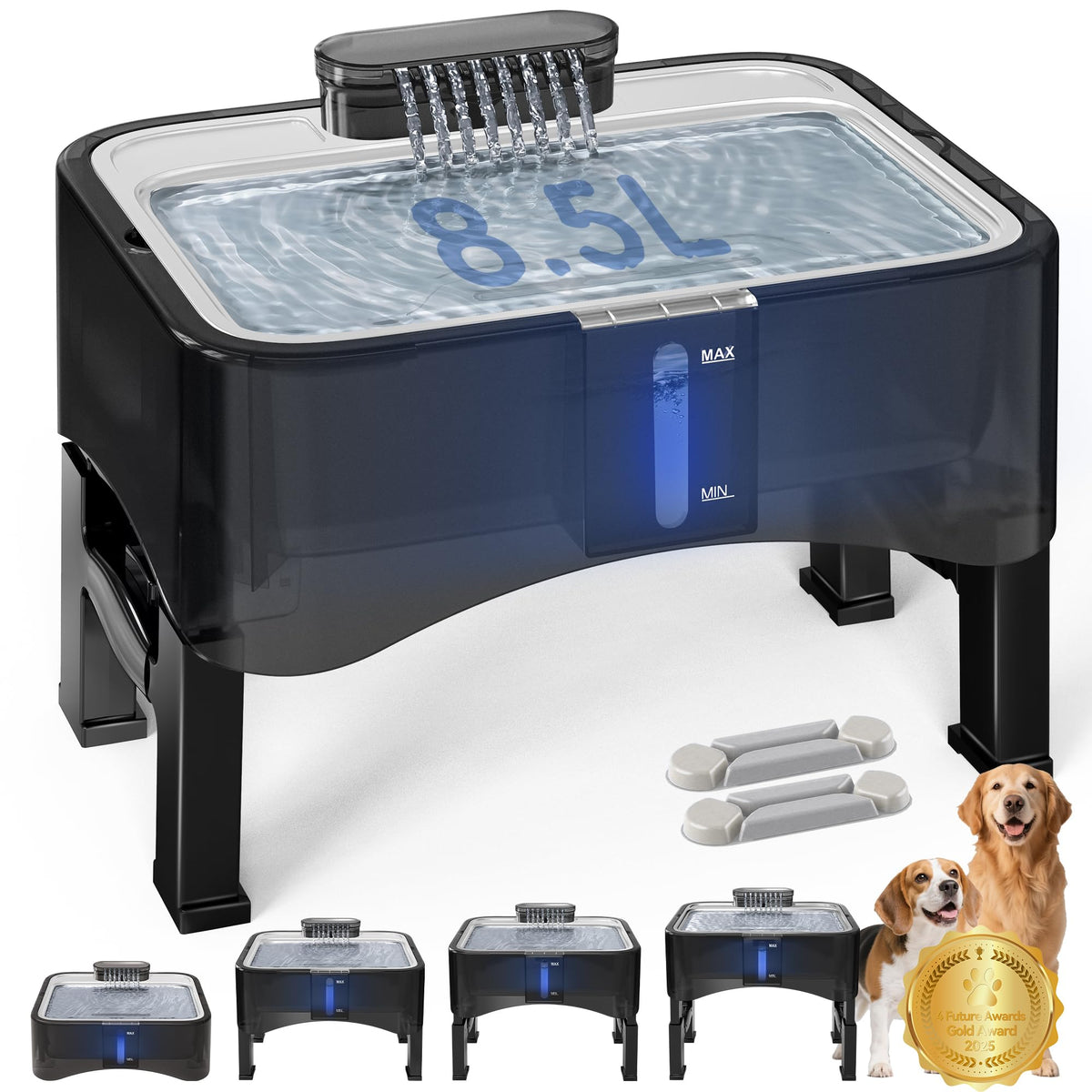 Upsky fuente de agua para perros con 4 alturas ajustables.