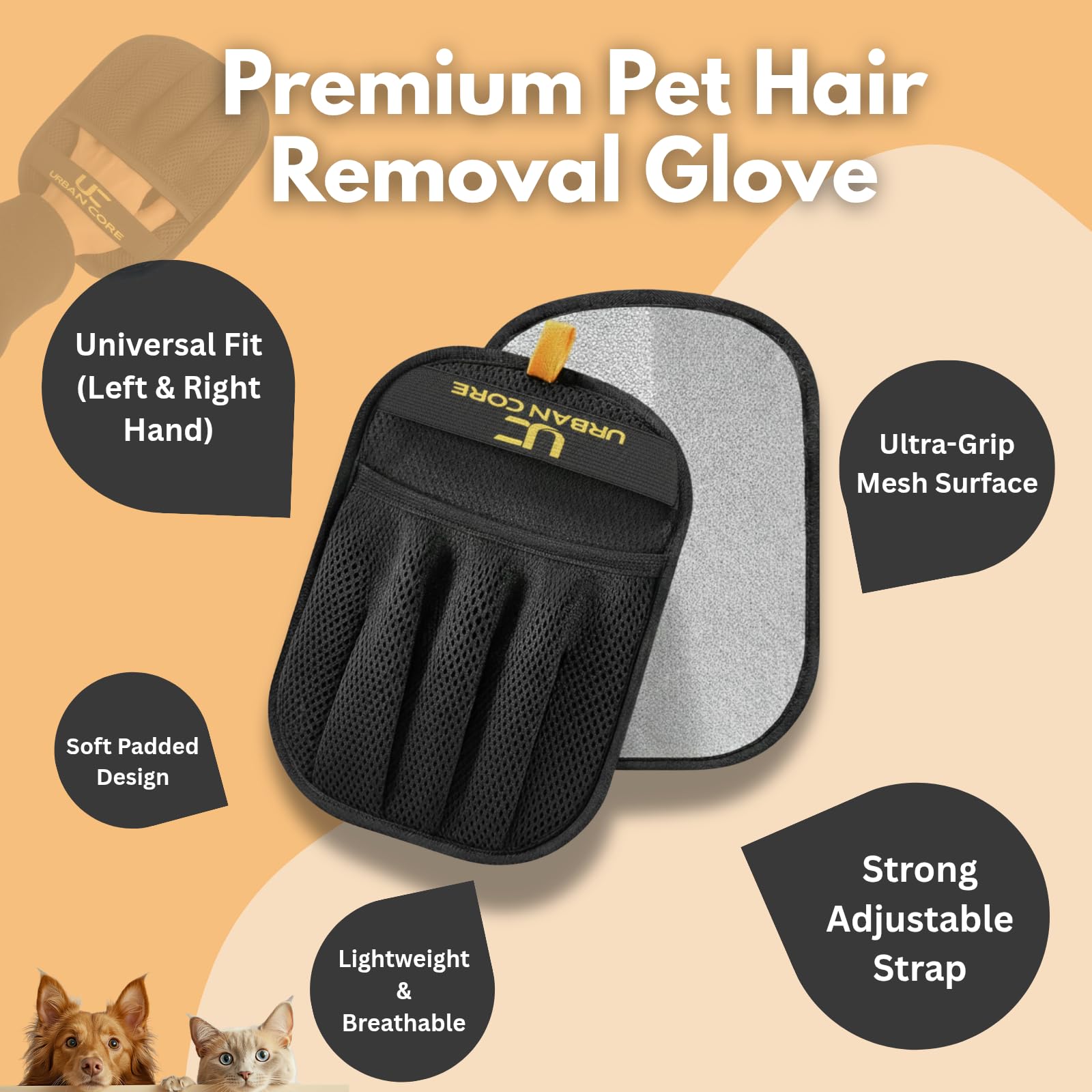 URBAN CORE guante-masaje-relajante-pelo-mascotas: cepillado suave para tu mascota.