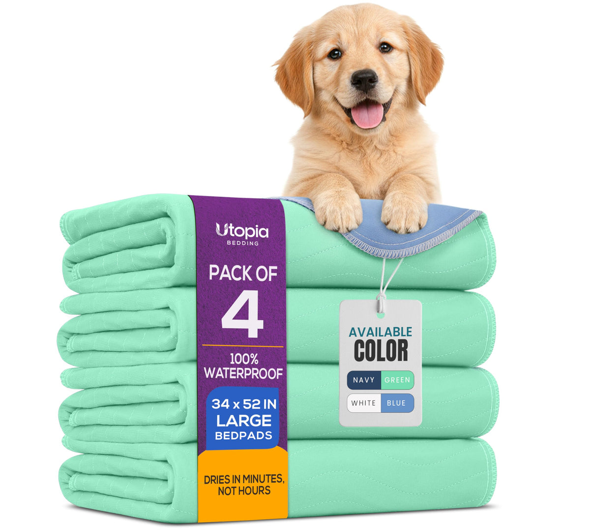 Tapete lavable de Utopia Bedding para perro, 34x52 pulgadas, verde, protege el sofá.