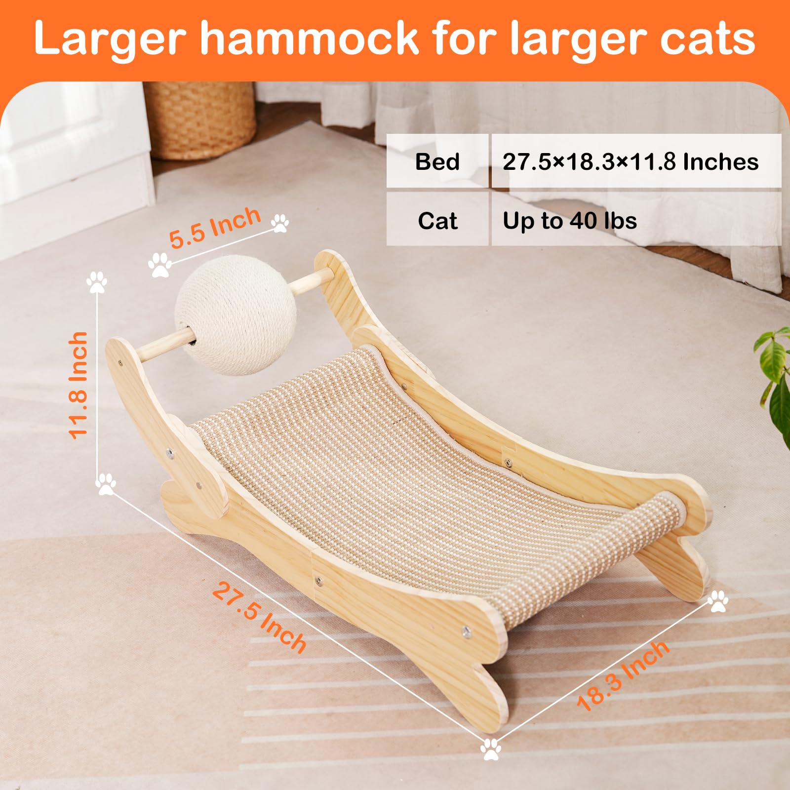 UUig estructura de madera natural brinda soporte estable para gatos de hasta 40 libras.