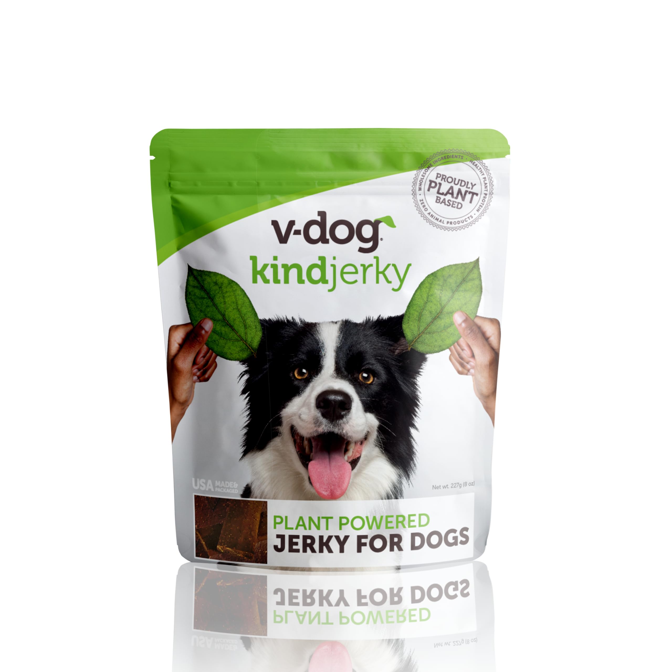V-dog Kind Jerky emballage 8 onces, snack pratique pour les promenades quotidiennes.