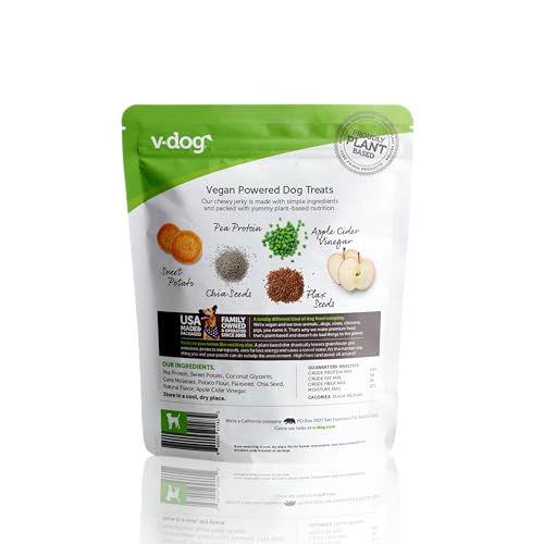 V-dog Kind Jerky ingrédients végétaux, protéines végétales pour les besoins énergétiques.