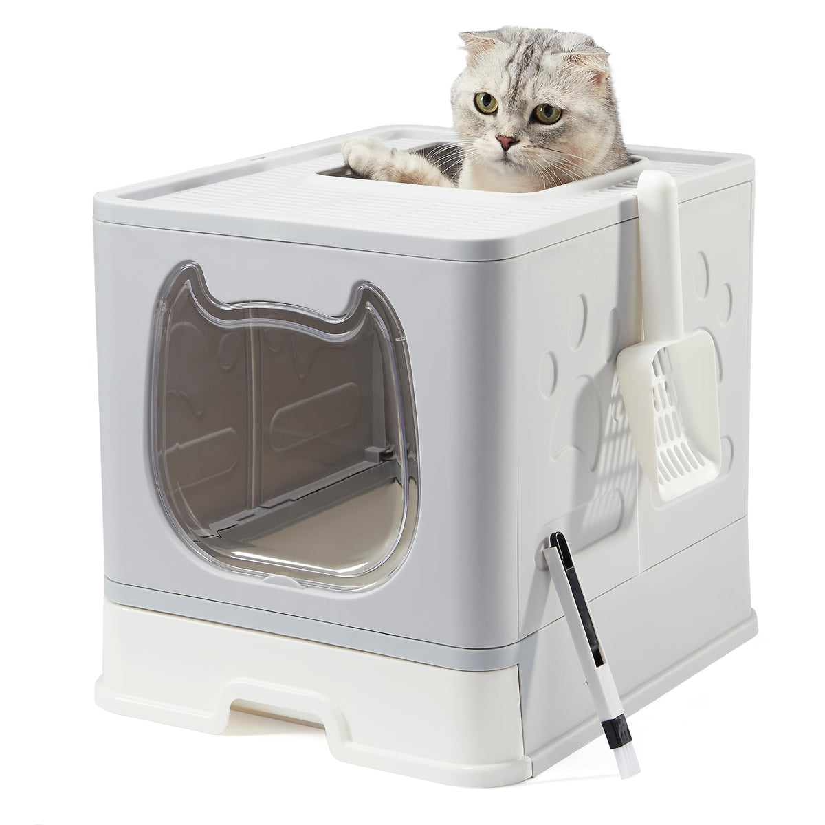 Vealind caja litter cubierta gris con tapa para gatos, espacio compacto y limpio.